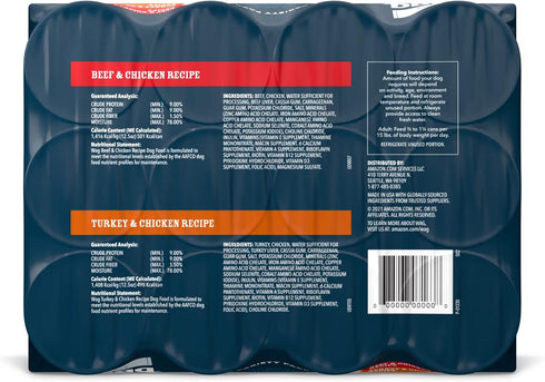 Pack 12.5 oz (Pack 12) Amazon Brand - Wag Pate Wet Dog Food Variety (Beef & Chicken / Turkey & Chicken), Made