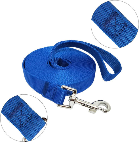 Nylon Training Dog Leash for Small Medium Large Dogs, 15ft 20ft 30ft 50ft Long Leash for Obedience Training, Blue