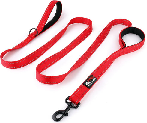 Dog Leash 6ft Long - Heavy Duty Reflective Double Handles Lead for Control Safety Training - Padded Two Handle Leashes