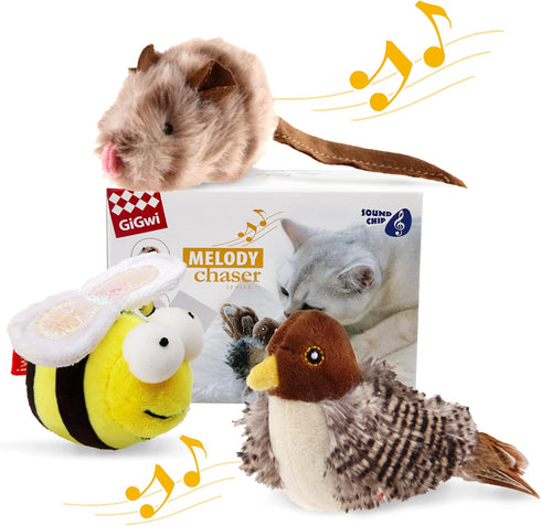 Gigwi Interactive Cat Toys, Animal Sound Bird/Mouse/Bee Interactive Squeaking Toys for Cats
