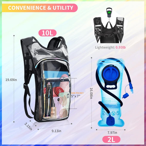 Hydration Backpack with 2L Bladder - Water Pack for Raves, Hiking, Cycling, Climbing, Running, Camping