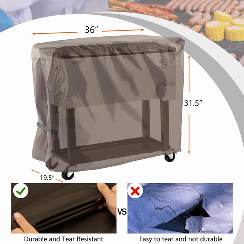 80-100 420D 36"L 19.5"W 31.5"H) Cooler Cart Cover Waterproof, Universal Patio Cooler Cover for Qt Patio Rolling Ice