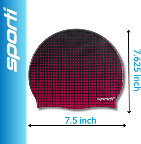 Sporti Silicone Swim Cap, Graphic Design with Dimension Height 7.6" Opening 7.5", Non-Slip Swimming Cap