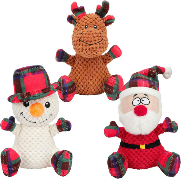 Rypet 3 Pack Dog Christmas Toys, Interactive Durable Stuffed Plush Toys for Medium Small Dogs