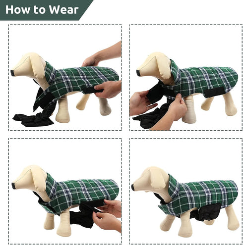 MIGOHI Reversible Dog Coat, Windproof, Waterproof Winter Jacket, Plaid Dog Coats for Cold Weather, Green, L