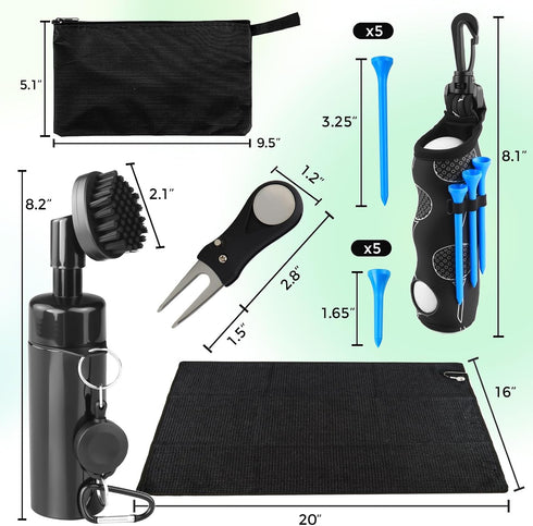 21 2 Pcs Golf Essentials Kit, Golf Club Cleaning Kit - Golf Club Brush & Golf Towel, Golf Ball Bag & Tees Holder