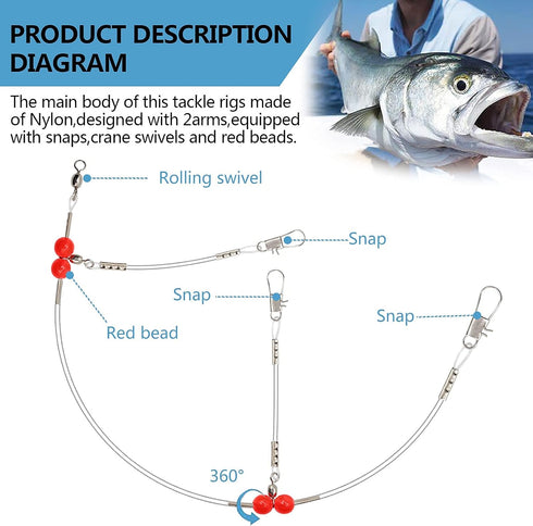 YOTO Fishing Leaders, Saltwater Tackle Rig with Swivels Snap, High-Strength Fishing Wire Gear for Lures Bait Hooks