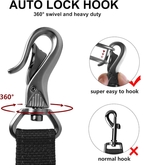 TwoEar 6FT 1IN Strong Black Dog Leash, 2 Padded Handles, Traffic Handle for Extra Control, Reflective Lead for All Dogs