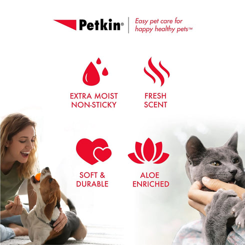 Petkin Pet Wipes for Dogs and Cats, 100 Large Wipes for Dirt & Odor Removal, Ideal for Home or Travel