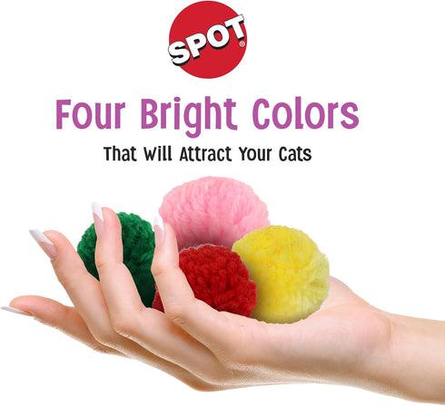 SPOT Wool Pom Poms Cat Toy - Interactive Catnip Wool Balls for Cats and Kittens to Bite, Swat and Chase, 4 pcs, 1.5 inch