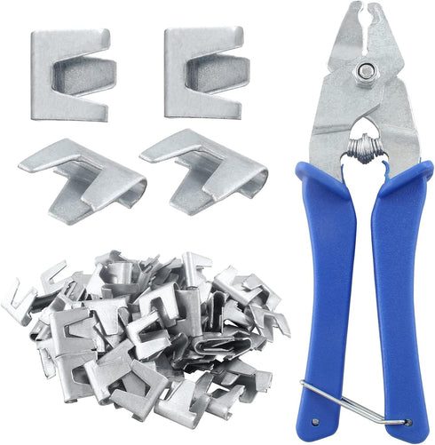 300 Pcs Silver Wire Cage Clips with 1 Pcs Blue Wire Buckle Clips Pliers for Chicken Pet Dog Cat Cage Building