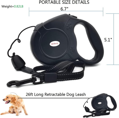 Retractable Dog Leash 26ft, 360° Tangle-Free Long Cord for Small Medium Large Dogs, Up to 110 lbs