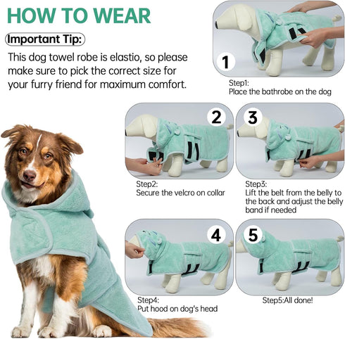 Dog Bathrobe Dog Drying Coat, Microfibre Material Fast Drying Super Absorbent Dog Bath Towel, Magic Sticker & Belly