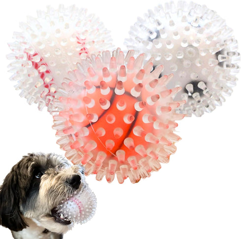 3 Pack 3.5" Squeaky Spiky Dog Balls - Premium Durable Non-Toxic Rubber for Medium to Large Dogs