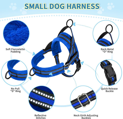 Lukovee No Pull Dog Harness and Leash Set, Soft Padded Adjustable Reflective Vest for Small Dogs (XS, Blue)
