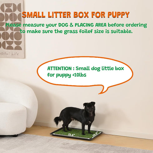 HQ4us 23" 16" 2Artificial Hemmed Dog Grass Pad with Tray Small x Dog Litter Box Toilet for Puppy (No Grate) with Grass