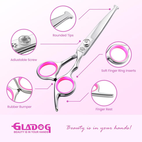 5 1 Set GLADOG Professional in Dog & Cat Grooming Scissors with Safety Round Tips, Sharp and Heavy-duty Pet Grooming