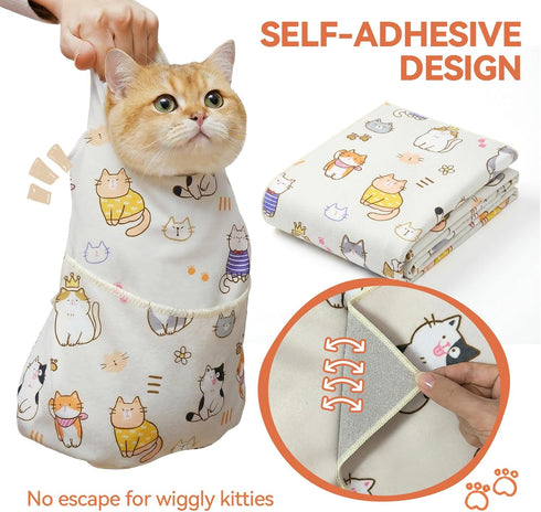 27.6" BFNN Cat Grooming Wrap for Cutting Nails, Anti-Escape Calming Cat Swaddle Wrap for Medicine, Nail Clipping, Teeth