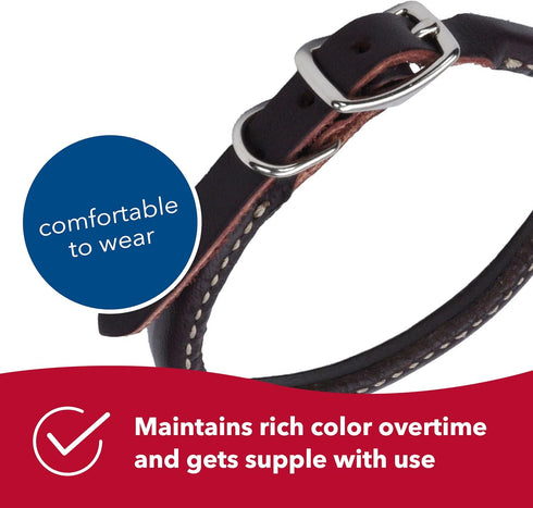 Coastal Pet Circle T Latigo Leather Round Dog Collar, 3/8" x 12" - Handcrafted Comfortable Pet Collar