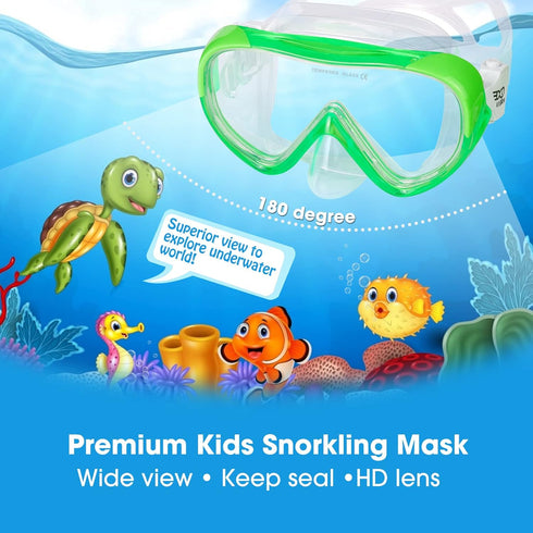 Kids Snorkel Swim Mask, Child Diving Mask Anti-Fog Goggles with Nose Cover for Snorkeling, Swimming