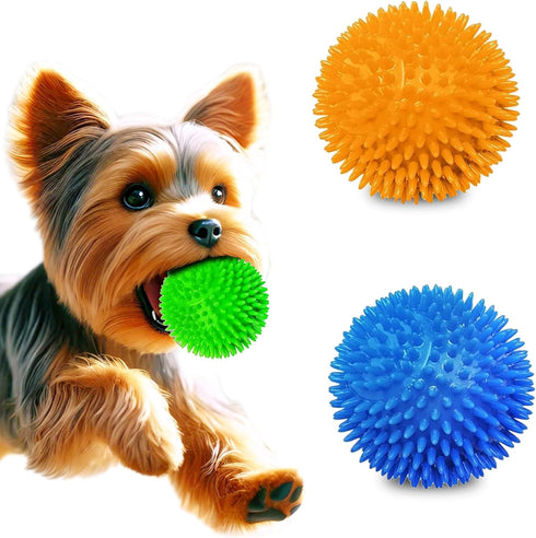 CoCoo 3-Pack Squeaky Dog & Ferret Ball Toys, 2.3", Spikey Rubber Balls for Multi-Pet Homes, Toss Fetch