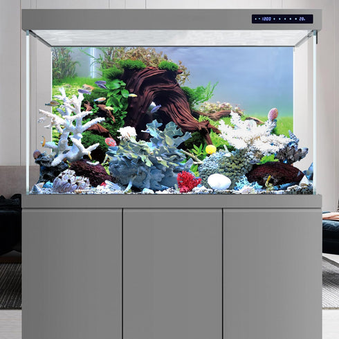 AWERT 48x18 inches Wood Aquarium Background, Seaweed Aquarium Background River Bed & Lake Vinyl Background