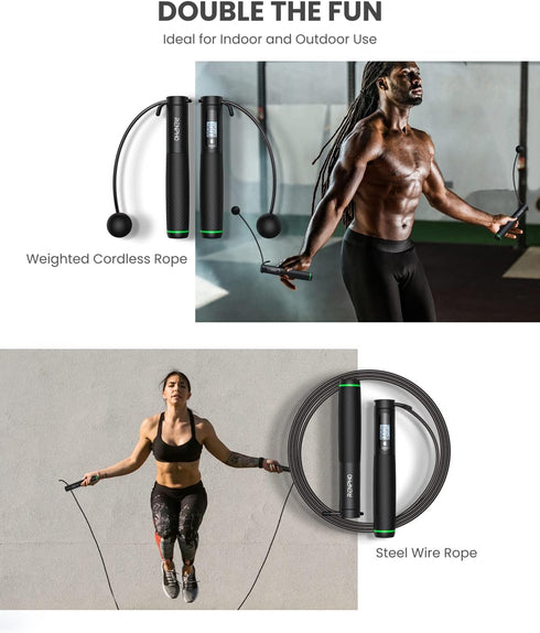 RENPHO Cordless Weighted Jump Rope with Counter, Smart Skipping Rope for Fitness, APP Data Analysis, at-Home Workout