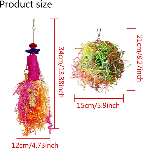 Vehomy Chicken Toys for Hen - 2pcs Natural Colorful Loofah Shredder Toys, Handmade Bird Chewing Foraging Hanging Toys