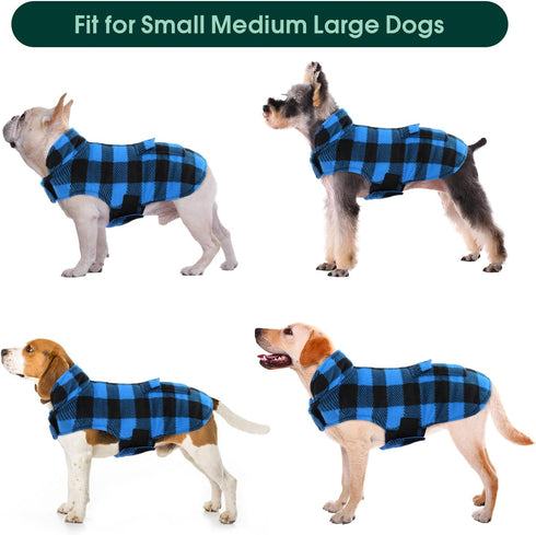 Kuoser Windproof Dog Winter Coat, Reversible Plaid Fleece Jacket for Small Dogs, Cozy Warm Pet Apparel, XS
