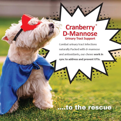 Cranberry D-Mannose Urinary Tract Support Supplement - 120 Soft Chews for Cats and Dogs, Bladder and UTI Treatment