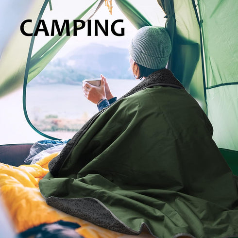 Tirrinia Outdoors Waterproof Throw Blanket, Sherpa Fleece Windproof Mat for Camping, Picnic, Traveling, Machine Washable