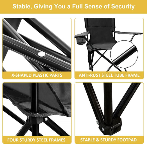 300LBS, Portable Folding Camping Chair with Cup Holder and Cooler Bag, Lightweight Outdoor Chair with Strong Steel