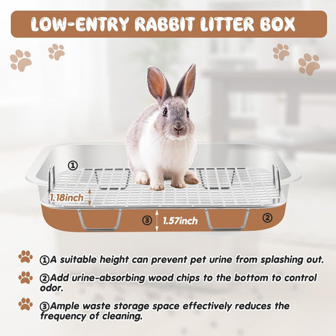 2 2 14.2''L 11.2''W 2.5''H) Maxcheck Pcs Rabbit Litter Box, Stainless Steel Rabbit Litter Pan with Grids, High Side