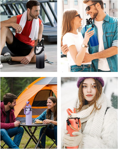 Insulated Water Bottle 40 oz - Metal Hydro Thermal Flask with Straw & Auto Spout Lid, Leak Proof for Hiking