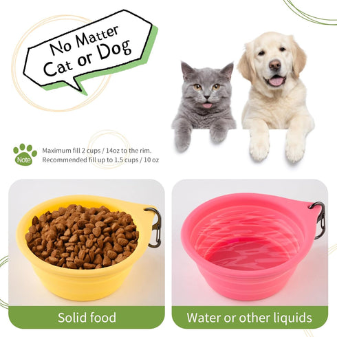 Dog Bowl Travel Collapsible Bowls, 2 Pack, Portable Foldable Water Dish for Cats and Dogs