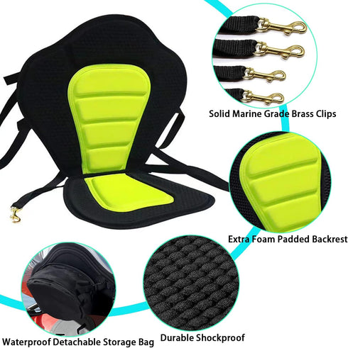 Universal Deluxe Kayak Seat Back, Padded Fishing Boat Seat with Adjustable Strap and Storage Bag