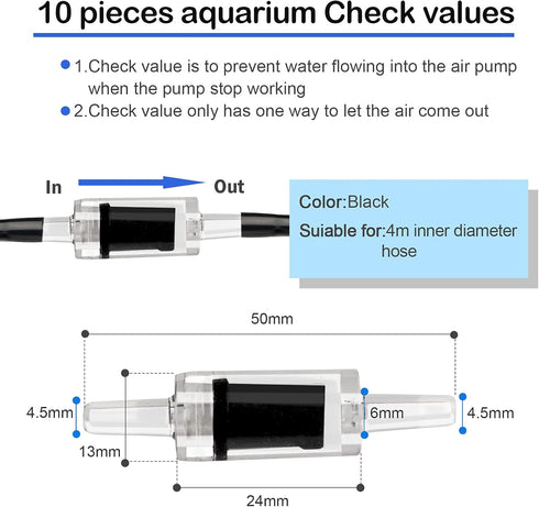 32.8 feet Aquarium Airline Tubing Hose, 10 Air Stones and Check Valves for Fish Tank