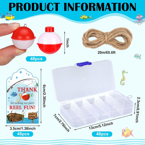 48 Sets Wonderjune Fishing Party Favors Candy Little Tackle Boxes with Red White Floater Thank You Cards for Making My