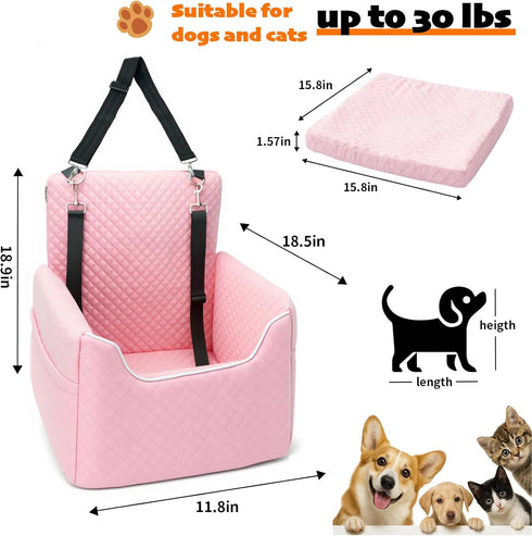 ALL GOOD PET SUPPLIES 35lbs, Dog Car Seat for Small/Medium Dogs Under Soft Booster Car Seat with Detachable Washable