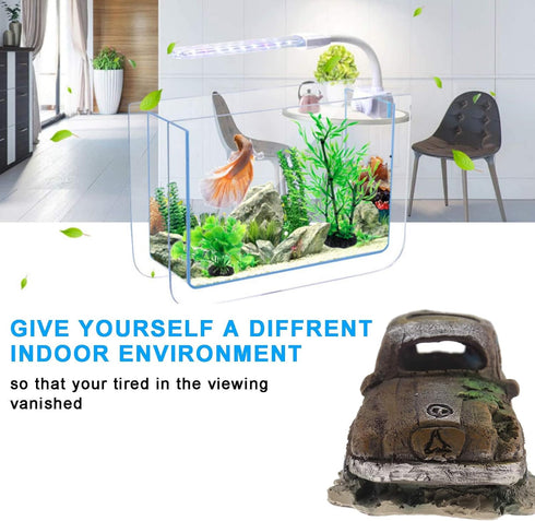 Create Idea Aquarium Fish Tank Decor, Resin Imitation Accident Car Landscape Ornament, Brown