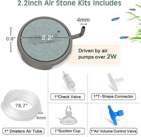 hygger Ultra High Dissolved Oxygen Diffuser Air Stone, 2.2inch Stainless Steel Bubble Stone Kit for Nano Fish Tank