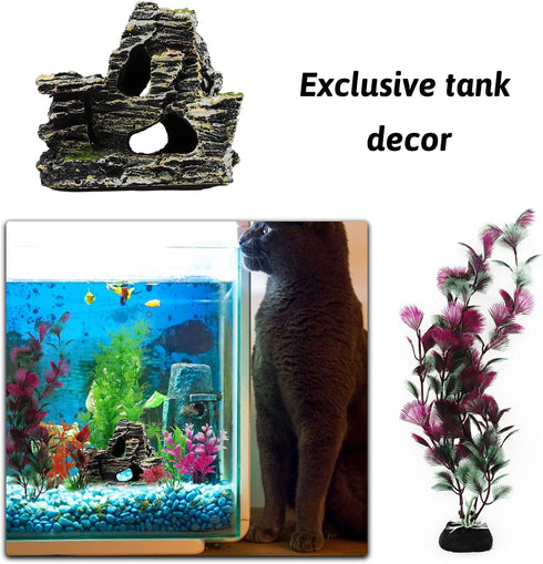 25pcs Aquarium Decorations Plants with Rockery View, Fish Tank Accessories and Rock Cave Hideout Ornaments