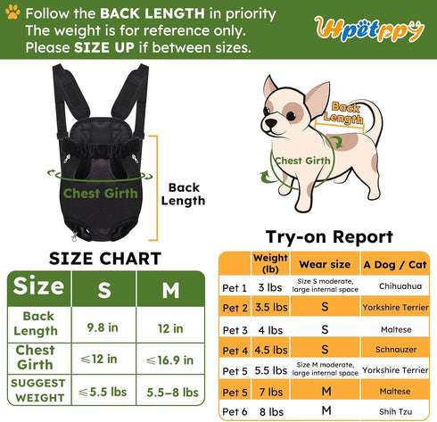 Pet Carrier Backpack, Hands-Free Adjustable Dog Front Carrier for Hiking, Camping, Traveling for Small Dogs (Small,