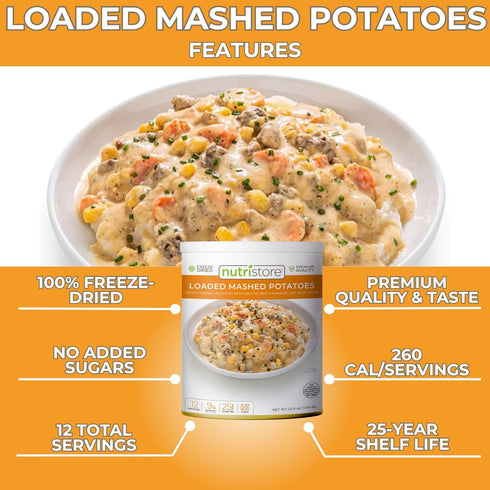 Nutristore Freeze-Dried Loaded Mashed Potatoes - Emergency Survival Meal, 25 Year Shelf Life, USDA Inspected