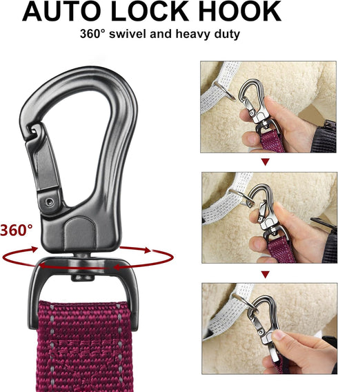 PetiFine 6FT Heavy Duty Dog Leash, Soft Padded Double Handle, Reflective Nylon Walking Lead for Large, Medium, Small