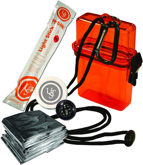 UST Watertight Survival Kit 1.0 with Lightweight Construction, Survival Blanket & Emergency Tools, Orange