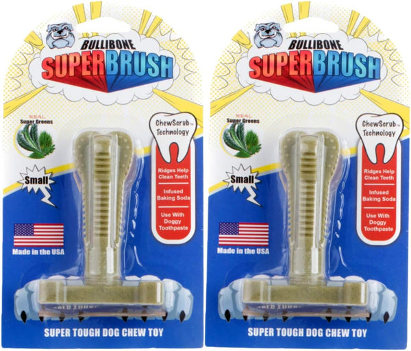 Bullibone SuperBrush: Long Lasting Dog Teeth Cleaning Toothbrush Stick - Super Greens Chew Toy for Oral Care