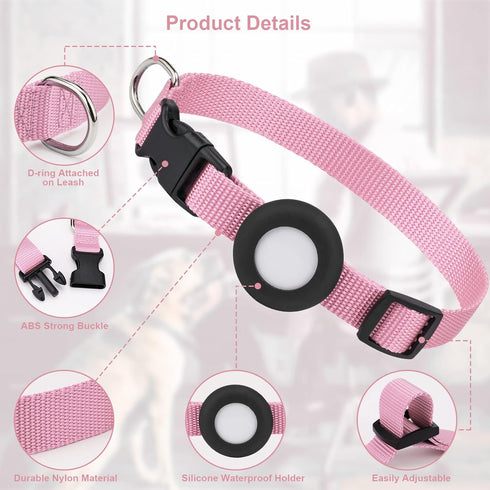 Adjustable Airtag Dog Collar, Durable Quick Snap Buckle, Waterproof Imitation Nylon Holder for Small Dogs (S: 6"-16",