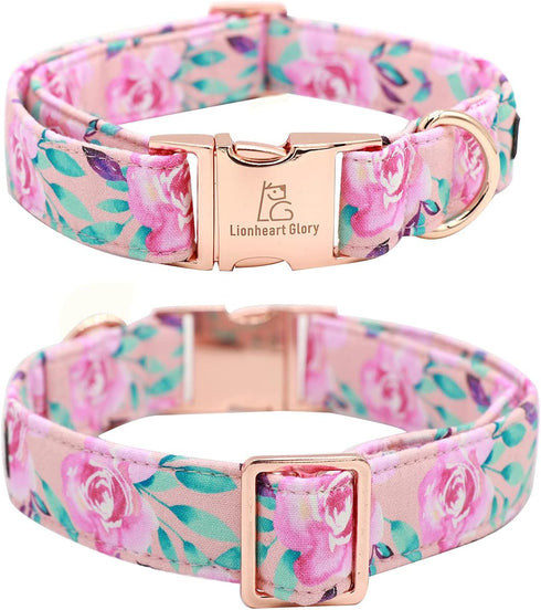 Lionheart Glory Dog Collar, Pink with Flower, Cute Floral Pattern Adjustable for X-Large Dogs