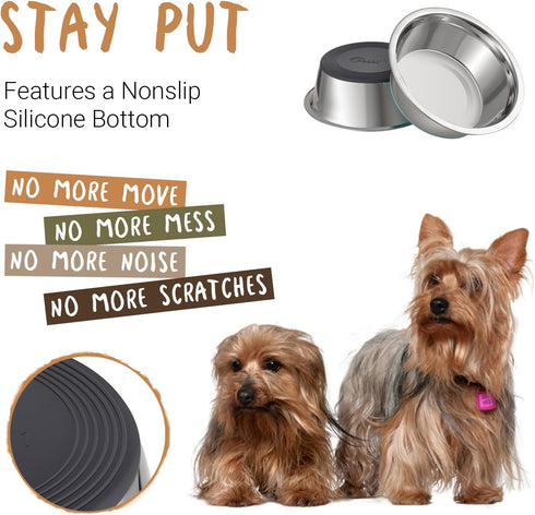 PEGGY11 Deep Stainless Steel Anti-Slip Dog Bowls, 2-Pack, 2 Cups